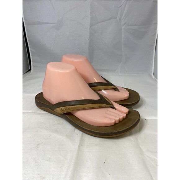 Chaco Shoes - Chaco Flip Flops Sandals Womens 9M Brown Tan Neutral Distressed Thong
